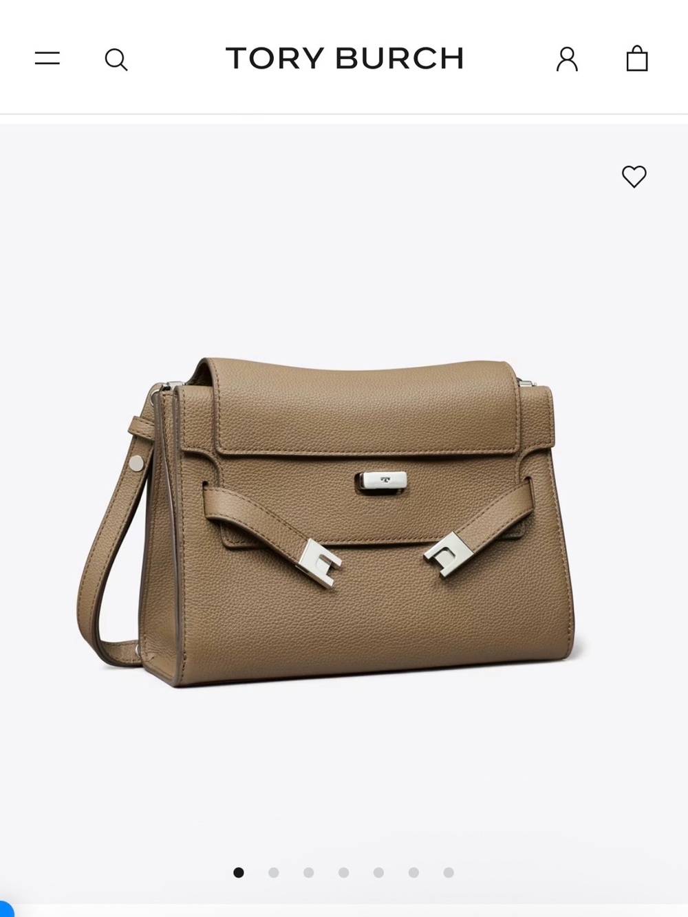 Tory Burch Taupe Pebbled Leather Shoulder Bag with Silver Hardware